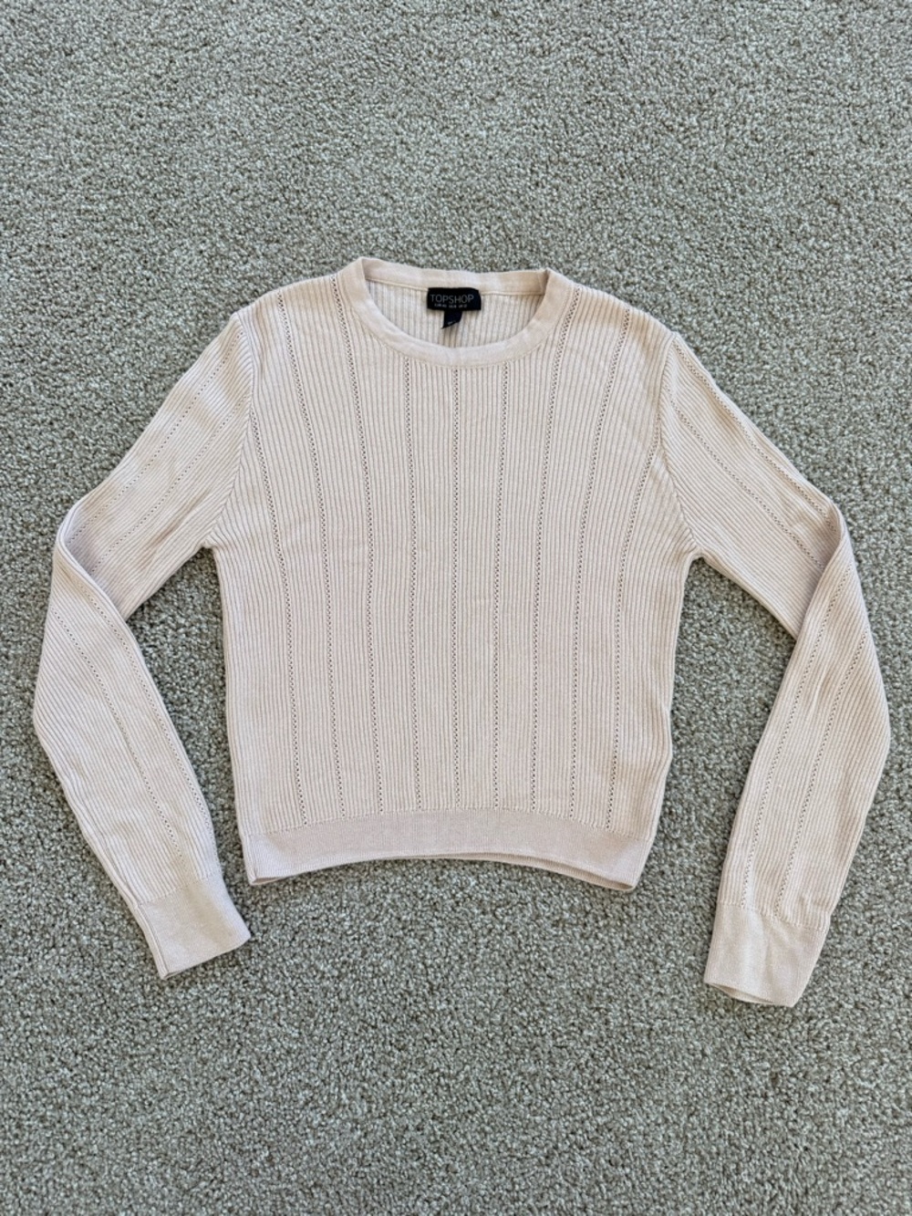 Topshop Light Pink Ribbed Crewneck Sweater